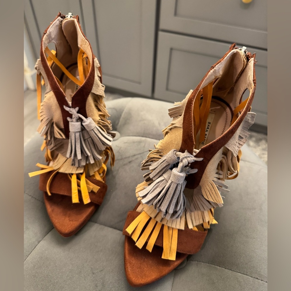 ZARA Fringe Suede Heels